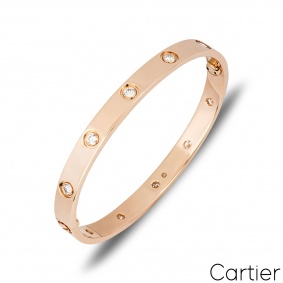 Cartier Rose Gold Full Pave Diamond Love Bracelet Size 19 N6036919